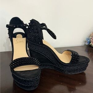 Christian Louboutin Black Wedge Sandals with Studs